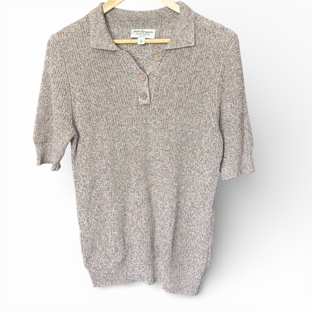 Norm Thompson Womens Brown Knit Short Sleeve Cardigan Sweater